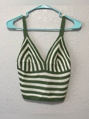 FCT with love green and white striped crochet crop top size M
